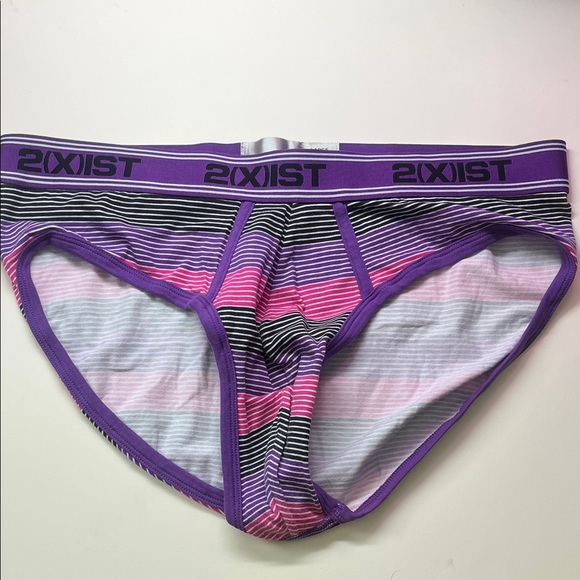 2xist Men's Purple and Pink Striped Briefs - Picture 1 of 1
